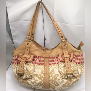 Anthropologie Lucky Penny Canvas and Leather Boho Hobo Shoulder Handbag